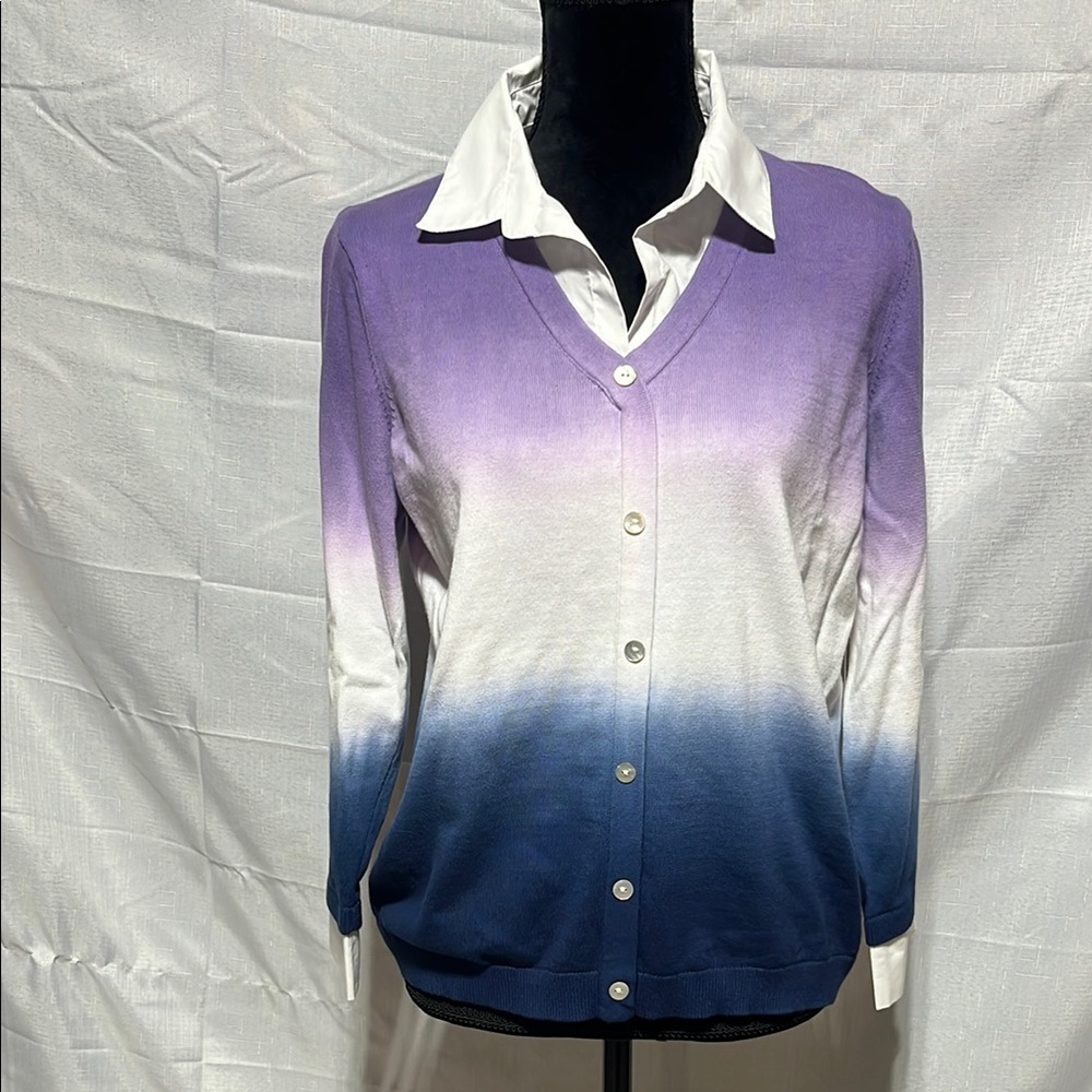 Alfred Dunner Purple and Blue Ombre Cardigan - Picture 2 of 8